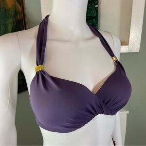 Victoria’s Secret Purple Halter Bikini Top with Gold Accents Push up Underwire